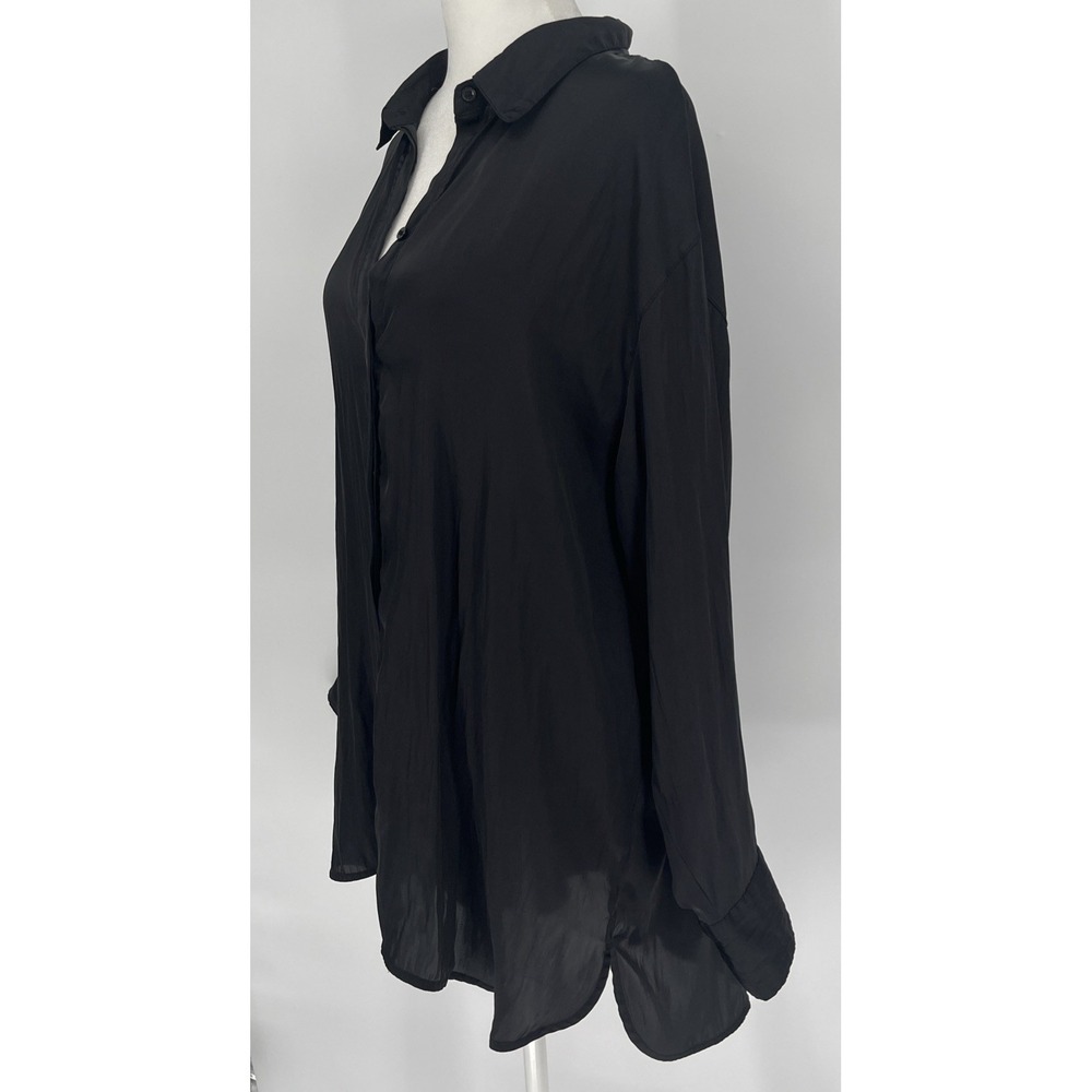 Old Navy Oversized Satin Shirt Black Tunic Minimalist Womens‎ XL - Picture 2 of 7